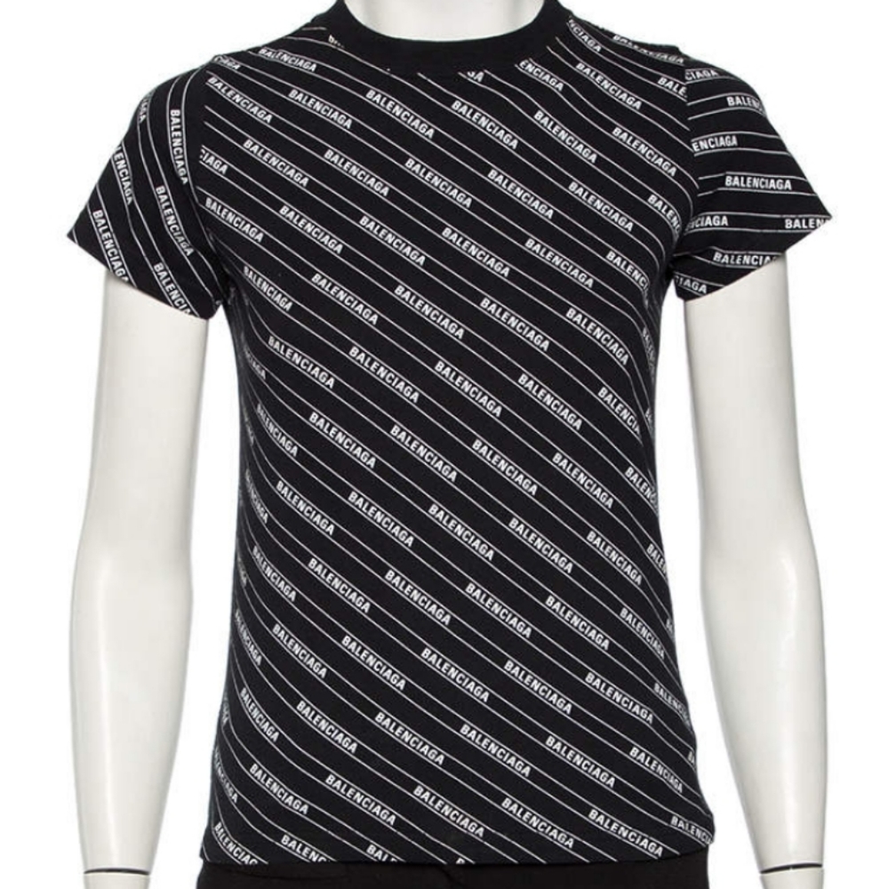 Balenciaga black cotton diagonal cotton monogram crewneck t-shirt size xs